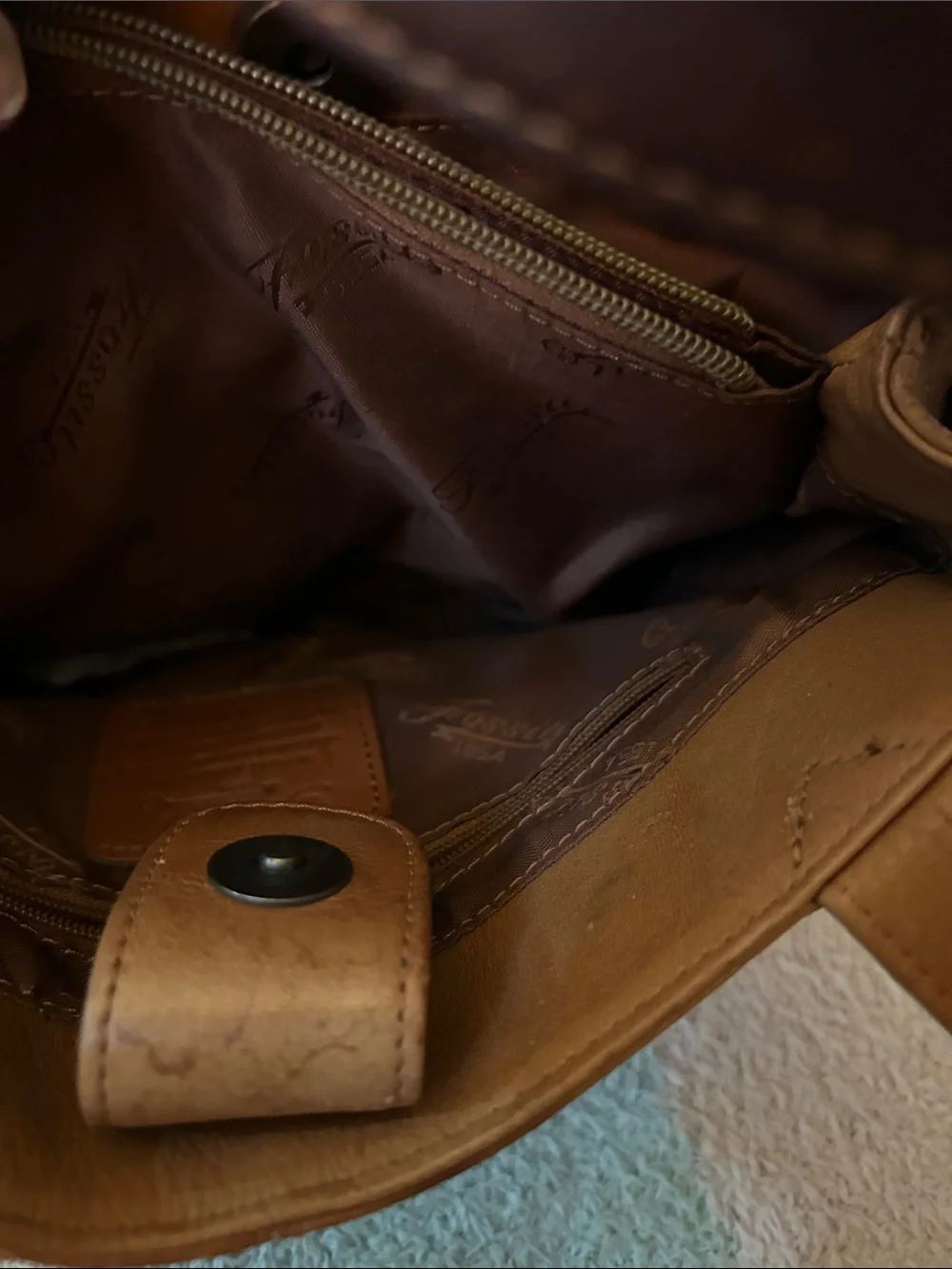 Classic Tan Leather Shoulder Bag By Fossil